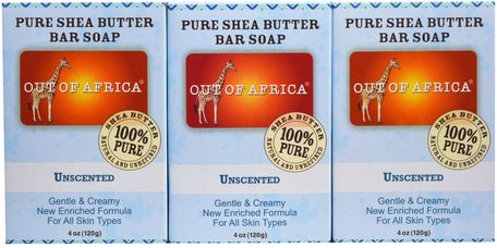 Pure Shea Butter Bar Soap, Unscented, 3 Pack, 4 oz (120 g) Each by Out of Africa-Bad, Skönhet, Tvål