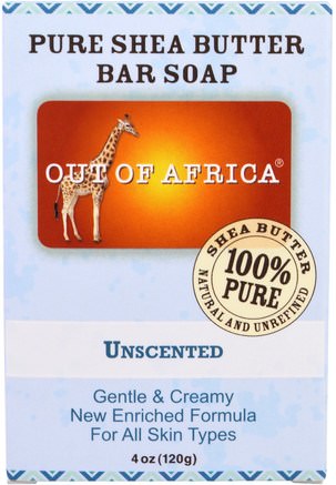 Pure Shea Butter Bar Soap, Unscented, 4 oz (120 g) by Out of Africa-Bad, Skönhet, Tvål, Sheasmör
