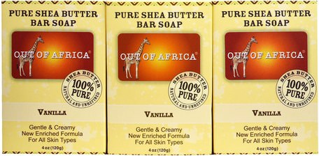 Pure Shea Butter Bar Soap, Vanilla, 3 Pack, 4 oz (120 g) Each by Out of Africa-Bad, Skönhet, Tvål