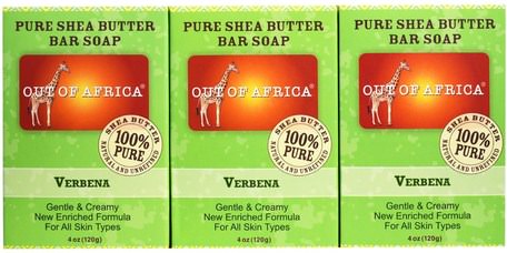 Pure Shea Butter Bar Soap, Verbena, 3 Pack, 4 oz (120 g) Each by Out of Africa-Bad, Skönhet, Tvål