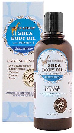 Shea Body Oil with Vitamin E, Unscented, 9 fl oz (266 ml) by Out of Africa-Bad, Skönhet, Sheasmör, Hud, Massageolja