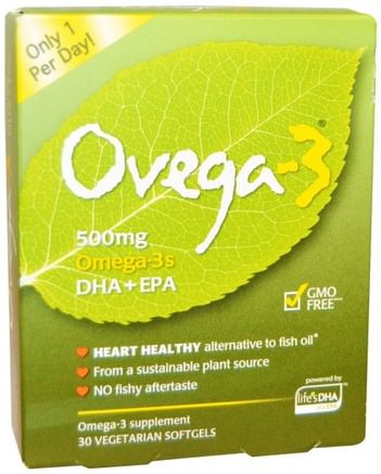 Omega-3s DHA + EPA, 500 mg, 30 Veggie Softgels by Ovega-3-Kosttillskott, Efa Omega 3 6 9 (Epa Dha), Omega 369 Caps / Tabs