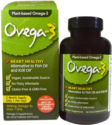 Ovega-3, DHA + EPA, 500 mg, 60 Veggie Softgels by Ovega-3-Kosttillskott, Efa Omega 3 6 9 (Epa Dha), Omega 369 Caps / Tabs