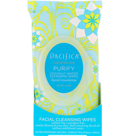 Purify Coconut Water Cleansing Facial Wipes, 30 Pre-Moistened Towelettes by Pacifica-Skönhet, Ansiktsvård, Hud, Ansiktsservetter