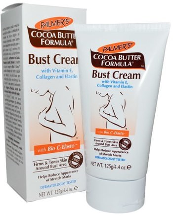 Cocoa Butter Formula, Bust Cream with Bio C-Elaste, 4.4 oz (125 g) by Palmers-Hälsa, Hud, Sträckmärken Ärr, Kroppssmör