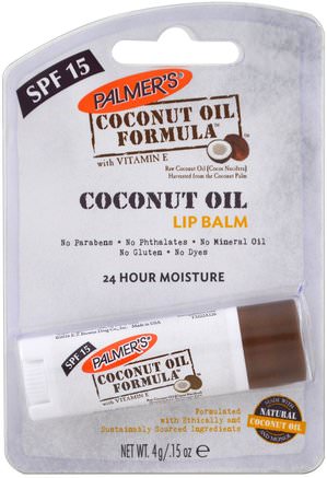 Coconut Oil Lip Balm, SPF 15, 4 g (0.15 oz) by Palmers-Bad, Skönhet, Läppvård, Läppbalsam