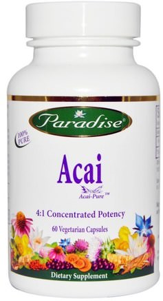 Acai, 60 Veggie Caps by Paradise Herbs-Kosttillskott, Antioxidanter, Frukt Extrakt, Super Frukter, Acai Berry Juice Extrakt