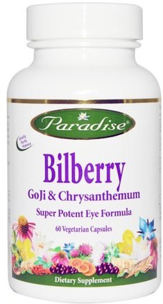 Bilberry, GoJi & Chrysanthemum, 60 Veggie Caps by Paradise Herbs-Kosttillskott, Antioxidanter, Ögonvård, Synvård, Blåbär