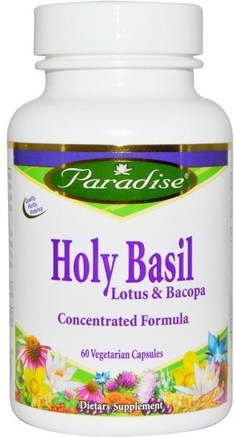 Holy Basil, Lotus & Bacopa, 60 Veggie Caps by Paradise Herbs-Örter, Bacopa (Brahmi), Helig Basilika