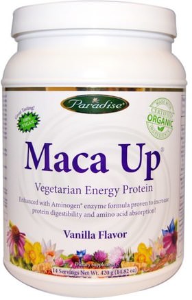 Maca Up, Vegetarian Energy Protein, Vanilla Flavor, 14.82 oz (420 g) by Paradise Herbs-Kosttillskott, Protein, Män, Maca