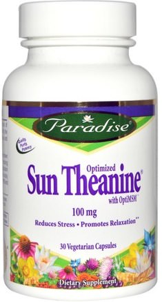 Optimized Sun Theanine, 100 mg, 30 Veggie Caps by Paradise Herbs-Kosttillskott, L Teanin