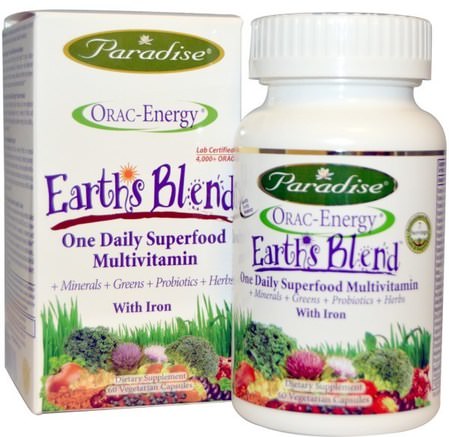 ORAC-Energy, Earths Blend, One Daily Superfood Multivitamin, With Iron, 60 Veggie Caps by Paradise Herbs-Vitaminer, Multivitaminer