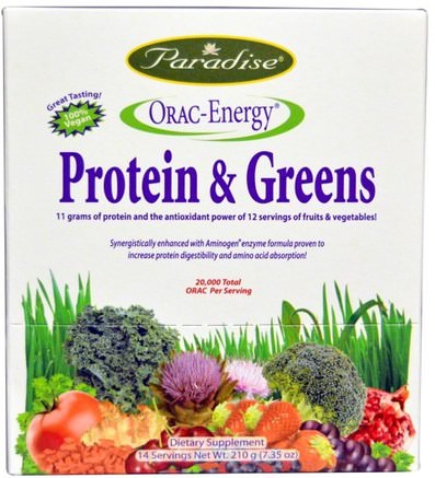 ORAC-Energy, Protein & Greens, 14 Packets, 0.53 oz (15 g) by Paradise Herbs-Kosttillskott, Superfoods, Oracantioxidanter