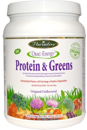 ORAC-Energy, Protein & Greens, Original Unflavored, 16 oz (454 g) by Paradise Herbs-Kosttillskott, Oracantioxidanter, Superfoods, Greener