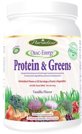 Protein & Greens, Vanilla Flavor, 16 oz (454 g) by Paradise Herbs-Kosttillskott, Oracantioxidanter, Superfoods, Greener