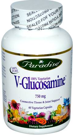 V-Glucosamine, 750 mg, 60 Veggie Caps by Paradise Herbs-Hälsa, Ben, Osteoporos, Tillskott, Glukosamin