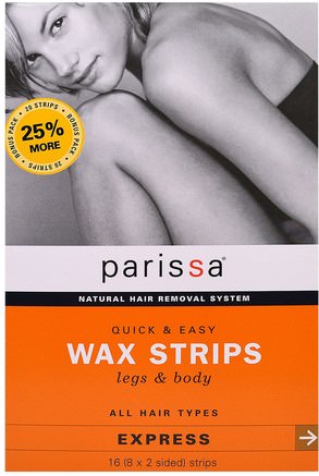 Natural Hair Removal System, Wax Strips, Legs & Body, 16 (8 Two-Sided) Strips by Parissa-Bad, Skönhet, Rakning, Vaxremsor Hårborttagning