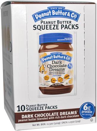 Squeeze Packs, Dark Chocolate Dreams Peanut Butter, 10 Per Box, 1.15 oz (32 g) Each by Peanut Butter & Co.-Mat, Jordnötssmör