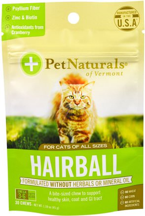 Hairball, For Cats, 30 Chews, 1.59 oz (45 g) by Pet Naturals of Vermont-Husdjursvård, Husdjurskatter