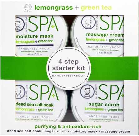 BCL Spa, 4 Step Starter Kit, Purifying and Antioxidant Rich, Lemongrass + Green Tea, 4 - 3 fl oz (85 ml) Each by Petal Fresh-Bad, Skönhet, Presentuppsättningar, Handkrämer