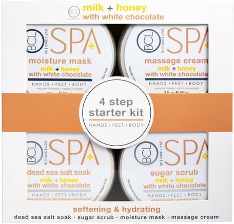 BCL Spa, 4 Step Starter Kit, Softening & Hydrating, Milk + Honey with White Chocolate, 4 - 3 fl oz (85 ml) Each by Petal Fresh-Bad, Skönhet, Badsalter, Presentuppsättningar