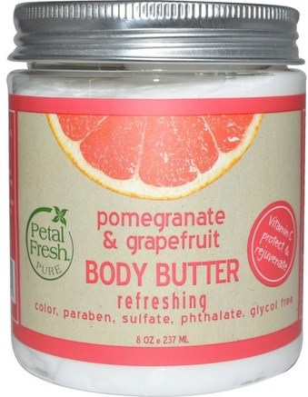 Body Butter, Refreshing, Pomegranate & Grapefruit, 8 oz (237 ml) by Petal Fresh-Hälsa, Hud, Kroppsbrännare