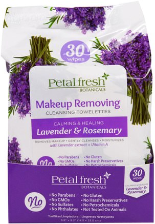 Calming & Healing Wipes, Lavender & Rosemary, 30 Wipes by Petal Fresh-Skönhet, Ansiktsvård, Ansiktsservetter, Bad, Sminkborttagare