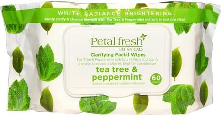 Clarifying Facial Wipes, Tea Tree & Peppermint, 60 Wipes by Petal Fresh-Skönhet, Ansiktsvård, Ansiktsservetter