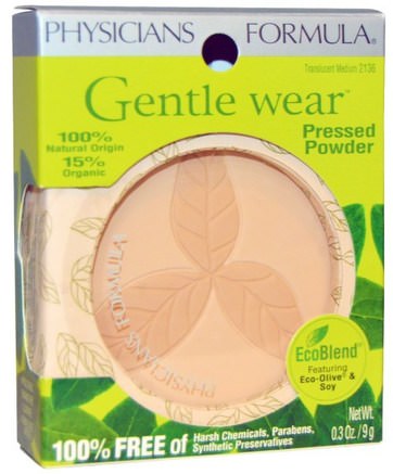 Gentle Wear, Pressed Powder, Translucent Medium, 0.3 oz (9 g) by Physicians Formula-Bad, Skönhet, Smink, Kompakt Pulver