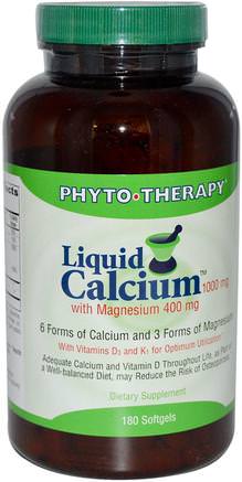 with Magnesium, 1000 mg /400 mg, 180 Softgels by Phyto Therapy Liquid Calcium-Kosttillskott, Mineraler, Kalcium Och Magnesium