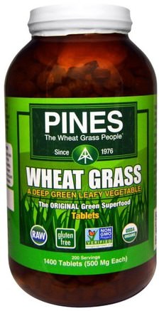 Organic Pines Wheat Grass, 500 mg, 1400 Tablets by Pines International-Kosttillskott, Superfoods, Vete Gräs