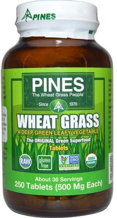 Wheat Grass, 500 mg, 250 Tablets by Pines International-Kosttillskott, Superfoods, Vete Gräs