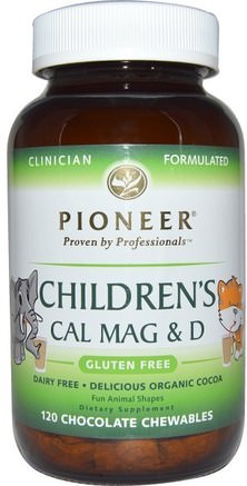 Childrens Cal Mag & D, Chocolate Flavor, 120 Chewables by Pioneer Nutritional Formulas-Kosttillskott, Mineraler, Kalcium Vitamin D, Kalcium Och Magnesium