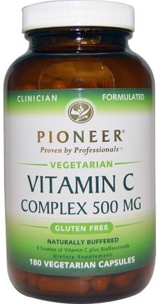 Vitamin C Complex, 500 mg, 180 Veggie Caps by Pioneer Nutritional Formulas-Vitaminer, Vitamin C, Vitamin C Bioflavonoider Stegor