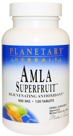 Amla Superfruit Rejuvenating Antioxidant, 500 mg, 120 Tablets by Planetary Herbals-Örter, Ayurveda Ayurvediska Örter, Amla (Indisk Krusbär Amalaki Amlaki)