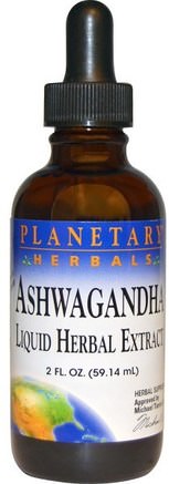 Ashwagandha, Liquid Herbal Extract, Lemon Flavor, 2 fl oz (59.14 ml) by Planetary Herbals-Örter, Ashwagandha Medania Somnifera, Adaptogen