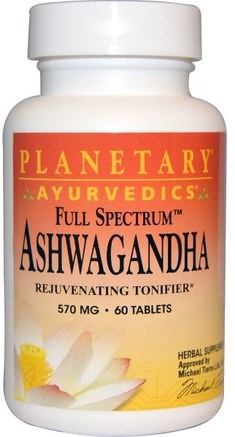 Ayurvedics, Full Spectrum Ashwagandha, 570 mg, 60 Tablets by Planetary Herbals-Örter, Ashwagandha Medania Somnifera, Adaptogen