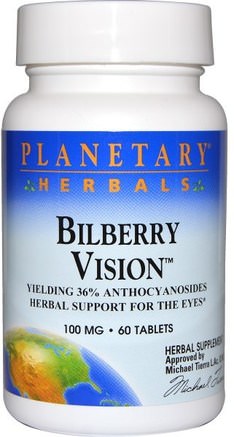 Bilberry Vision, 100 mg, 60 Tablets by Planetary Herbals-Hälsa, Ögonvård, Synvård, Blåbär