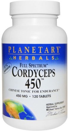 Cordyceps 450, Full Spectrum, 450 mg, 120 Tablets by Planetary Herbals-Kosttillskott, Medicinska Svampar, Cordyceps-Svampar, Svampkapslar