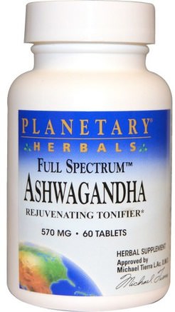 Full Spectrum, Ashwagandha, 570 mg, 60 Tablets by Planetary Herbals-Örter, Ashwagandha Medania Somnifera, Ashwagandha, Tillskott, Adaptogen