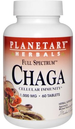 Full Spectrum, Chaga, 1.000 mg, 60 Tablets by Planetary Herbals-Kosttillskott, Medicinska Svampar, Chaga Svampar, Svampkapslar