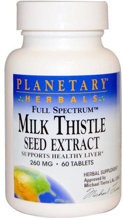 Milk Thistle Seed Extract, Full Spectrum, 260 mg, 60 Tablets by Planetary Herbals-Hälsa, Detox, Mjölktistel (Silymarin), Siliphos (Silybinfytosom)