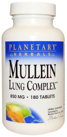 Mullein Lung Complex, 850 mg, 180 Tablets by Planetary Herbals-Hälsa, Lung Och Bronkial, Mullein, Astma