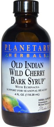 Old Indian Wild Cherry Bark Syrup, 4 fl oz (118.28 ml) by Planetary Herbals-Hälsa, Kall Influensa Och Virus, Host Sirap, Örter, Hyssop