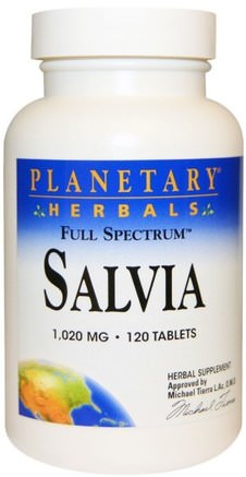 Salvia, 1.020 mg, 120 Tablets by Planetary Herbals-Hälsa, Hjärtkardiovaskulär Hälsa, Hjärtsupport, Örter