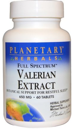 Valerian Extract, Full Spectrum, 650 mg, 60 Tablets by Planetary Herbals-Örter, Valerianer