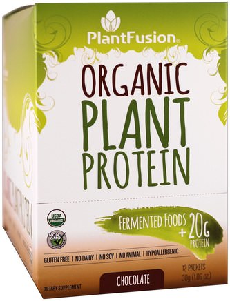 Organic Plant Protein, Chocolate, 12 Packets, 1.06 oz (30 g) Each by PlantFusion-Sport, Kosttillskott, Protein