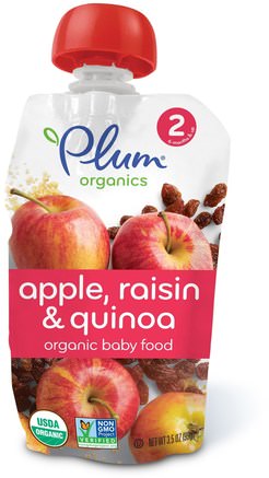Organic Baby Food, Stage 2, Apple Raisin & Quinoa, 3.5 oz (99 g) by Plum Organics-Barns Hälsa, Babyfodring, Mat, Barnmat