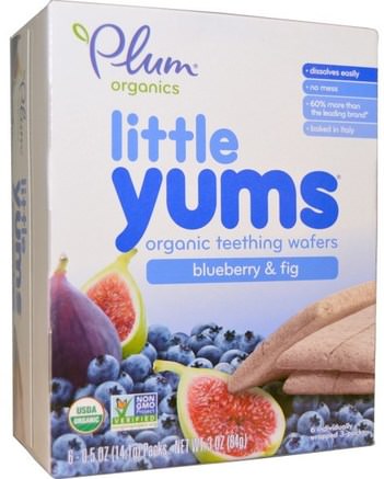 Little Yums, Organic Teething Wafers, Blueberry & Fig, 6 Packs, 0.5 oz (14.1 g) Each by Plum Organics-Barns Hälsa, Baby Tänder, Babyfoder, Baby Snacks Och Finger Mat, Tandvård Kakor Kakor