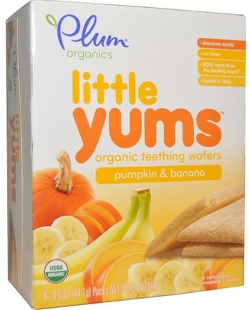 Little Yums, Organic Teething Wafers, Pumpkin & Banana, 6 Packs, 0.5 oz (14.1 g) Each by Plum Organics-Barns Hälsa, Baby Tänder, Babyfoder, Baby Snacks Och Finger Mat, Tandvård Kakor Kakor